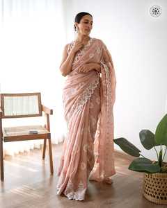 Último diseñador puro suave Organza hilo de seda bordado trabajo Sari vestido de alta calidad adultos fiesta Salwar vestido Lehenga Choli - Product Image 4