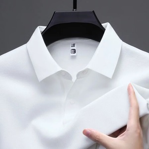 Polo de manga larga cepillado interior para hombre, nueva camiseta de golf de otoño, artículos de lujo, Top informal de negocios de talla grande de lana de seda de morera - Product Image 5