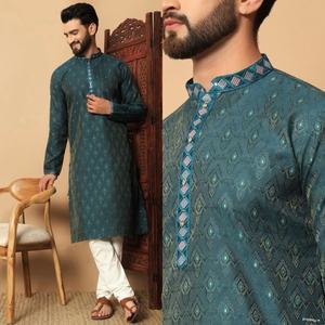 ผ้าแจ็คการ์ดผ้าไหมสไตล์ชนเผ่าที่มีการเย็บปักถักร้อยชุดนอน Kurta สำหรับผู้ส่งออกทั่วโลกและผู้จัดจำหน่ายจาก surat ในอัตราที่ต่ำที่สุด - Product Image 1