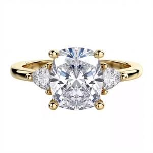 Bague de fiançailles vintage personnalisée à trois pierres, 2 carats, coupe coussin, pierre latérale en forme de poire, moissanite VVS, argent sterling 925, pour femme - Product Image 4