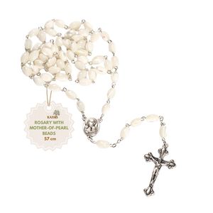 Rosario de Nácar Hecho a Mano de 55 cm, Cuentas de Oración Católicas con Cruz de Metal, Venta al por Mayor desde Belén - Product Image 1
