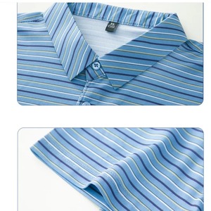 เสื้อโปโลแขนสั้นแบบสวมหัวลายทางสีตัดกันสำหรับผู้ชายเสื้อยืดสำหรับวันหยุดพักผ่อนแบบทางการเสื้อคอปกสองชั้นแบบเปิดลง - Product Image 3