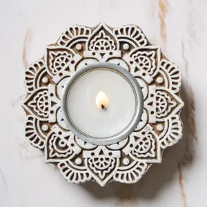 Wooden tea light Rustic candle holder Natural wood candle By Craft Zone Export