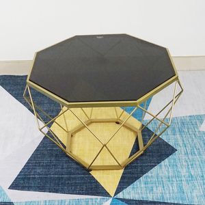 Contemporary Diamond Tempered Glass Coffee Table in <b>Gold</b> Tone Frame - Product Image 3