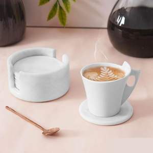 White Classic <b>Marble</b> <b>Coasters</b> Set of 6 with Holder Round Drink <b>Coasters</b> Eco-Friendly - Product Image 2