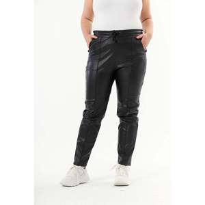 RMG Women's Plus Size <b>Black</b> Faux Leather Woven Trousers - High Waist, Full Length, Comfortable and Stylish <b>Pants</b> for Everyday - Product Image 1