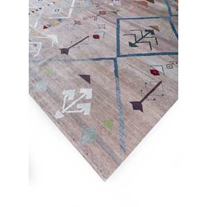 พรมไหมพรมผสมไหมสีเบจน้ำตาลลายเรขาคณิตถักมือ Freedom Manchaha สำหรับตกแต่งบ้าน ห้องนั่งเล่น ทางเดิน รูปทรงสี่เหลี่ยมผืนผ้า - Product Image 2