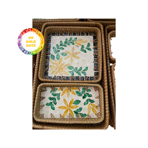 Plateau en rotin incrusté de perles fait à la main pour un décor naturel écologique et une utilisation de table artisanale décorative - Product Image 6