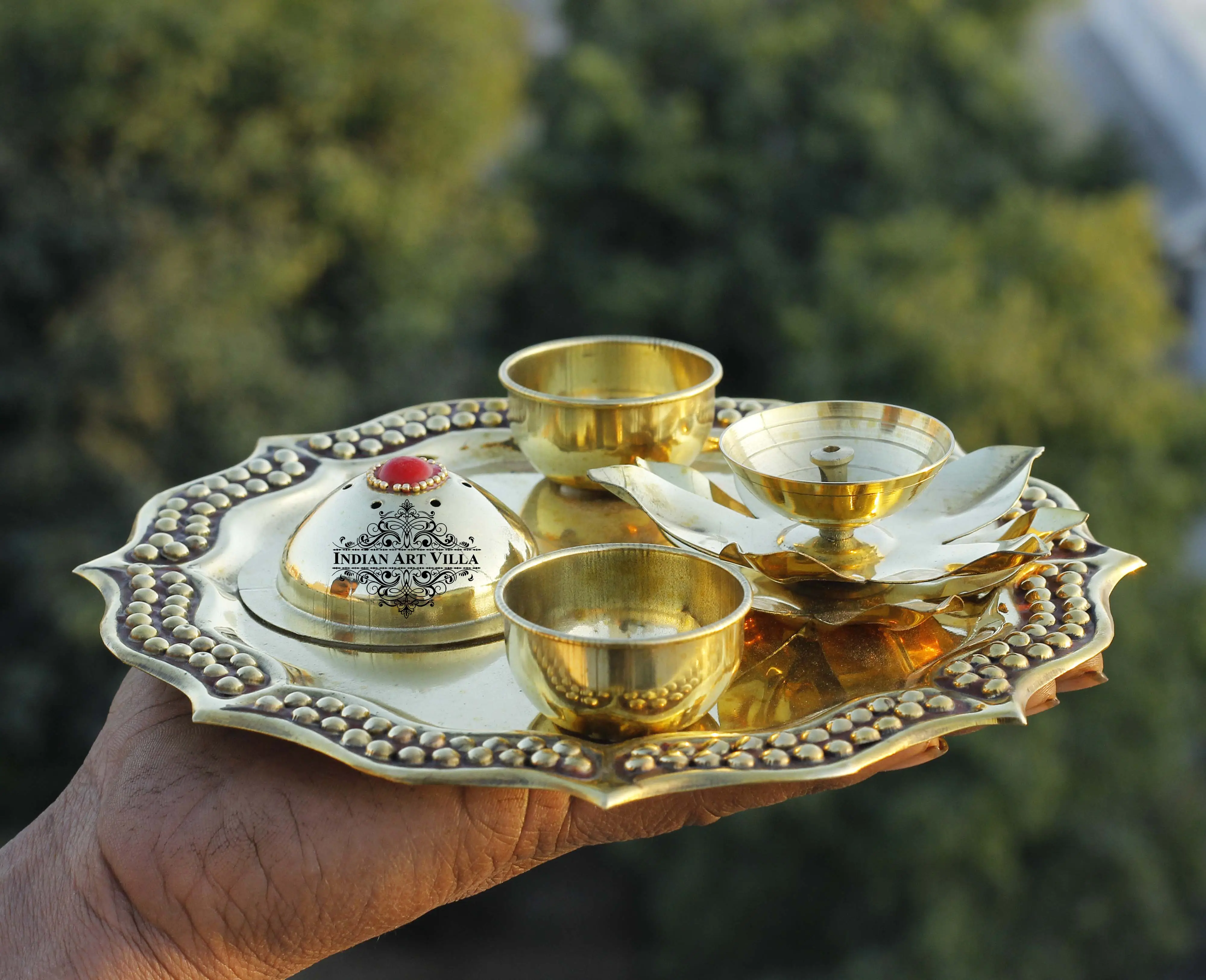 Pooja Aarti Thali Home Decor Accessories Wholesaler Personalized Brass at Offer Price Designer Brass Metal All-season Worldwide