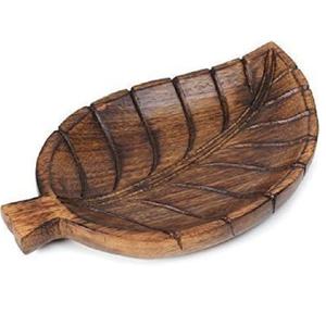 Plateaux en bois en forme de feuille, accessoires de cuisine plateau de service des aliments plateau de Table marron foncé pour servir des collations - Product Image 1