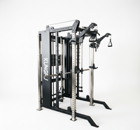 Support à squats robuste avec bras pivotants, poulie et système à double câble, machine Smith multifonctions