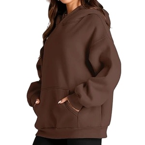 Custom Printed Drop Shoulder Oversized Brown Cotton Fleece Acid Wash Winter Women's Pullover Hoodie Eco-Friendly Casual Front - Product Image 2