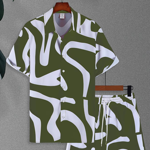 Conjunto Elegante de Verano para Hombre Estilo Coreano con Camisa Texturizada y Shorts Ropa Ligera de Playa para Vacaciones de Verano - Product Image 1