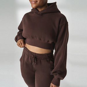 Streetwear Femme Manches Longues Crop Top Sportif Blank Hoodies Crewneck Sweatshirts Oversized Customized Crop Pullover Hoodie - Product Image 3