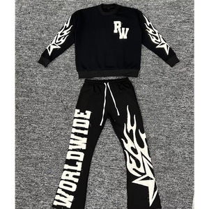 Ensemble de survêtement de qualité supérieure, broderie usée, survêtement 100% coton, sweat-shirt à capuche et pantalon empilé, dernier design - Product Image 2