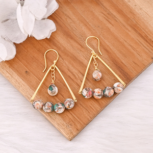 Pendientes de Moda para Mujer, Pendientes Colgantes con Piedras Preciosas de Turquesa Ostra, Joyería de Metal de Latón Chapado en Oro, Pendientes de Declaración para Mujer - Product Image 4