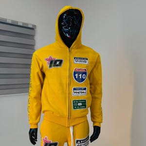 Ensemble de survêtement 2 pièces pour homme, élégant, hiver, avec strass en forme de diamant, à capuche, décontracté, couleur unie, luxe, streetwear hip-hop, couleurs personnalisées, patch - Product Image 3