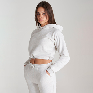Nuevo estilo, ropa informal, sudaderas para mujer, mangas extragrandes completas, Sudadera con capucha corta con cordón a juego para mujer - Product Image 4