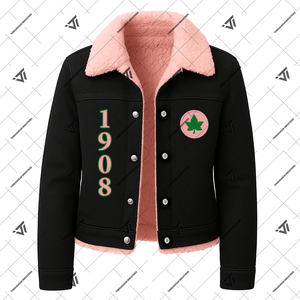 Alpha grec | Kapa | Alpha | AKA Sorority Clothing Veste en jean doublé de fourrure brodée - Product Image 1