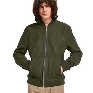 Manteau décontracté à manches longues en polyester/coton pour hommes, col montant, couleur unie avec fermeture éclair, logo avant pour l'hiver - Product Image 4