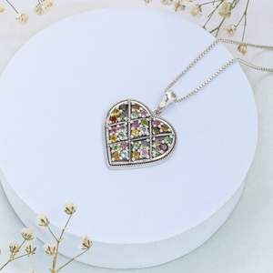Tourmaline Coeur Pendentif Collier 925 En Argent Sterling Amour Charme Élégant Bijoux Cadeau Pour Ses Femmes Bijoux - Product Image 3