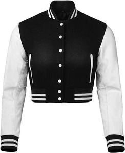 Women's Racer Jacket with Wool Sleeves <b>Red</b> Wool Body Custom Color Stripe & Embroidery Decorations Windproof Cotton Filling - Product Image 5