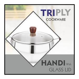 Maxfresh Triply Handi avec couvercle en verre Design éthique Manche en bois pour une meilleure prise en main Technologie de batterie de cuisine Triply Produit de qualité supérieure - Product Image 4