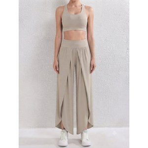 Pantalon Sandy à taille haute élastiquée pour femme avec détail croisé sur le devant, 37474 - Beige - Product Image 3