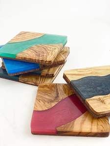 Recién llegado, posavasos cuadrados de madera de acacia y resina epoxi, diseño único para uso doméstico, patrón ecológico disponible para la venta - Product Image 5