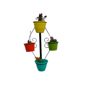 Support mural suspendu pour plantes en fer fait à la main avec pot de fleurs de qualité supérieure de couleur noire pour une utilisation en jardin - Product Image 5