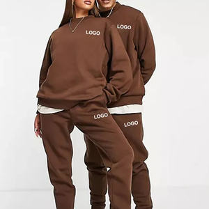 Custom Logo Brown Sweatshirt <b>Jogger</b> Set Unisex Two Piece Casual Streetwear Plain <b>Matching</b> Sweatsuit tracksuit 100% cotton - Product Image 6