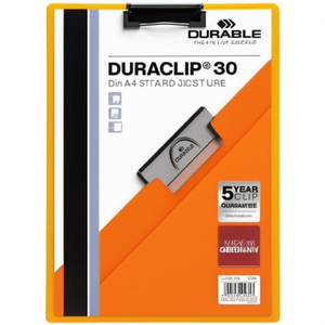Durable DURACLIP 30 Din A4 Hard Plastic <b>Clipboard</b> with Orange Back Cover and Black Clip Durable Product - Product Image 3