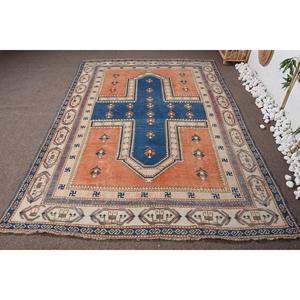 Alfombra de 5.6x7.9 pies, Alfombra Turca Vintage, Alfombra Ombré Azul y Naranja - Product Image 1