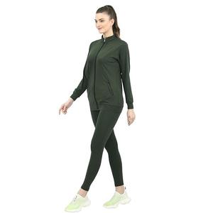 Ensemble de jogging d'hiver décontracté pour femmes Survêtement à fermeture éclair solide élégant avec motif de bouton d'arc brodé polaire lavable en machine - Product Image 2