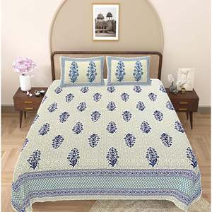 Blue Floral 100% Cotton 240 TC Super <b>King</b> <b>Size</b> Bedsheet Set with 2 Pillow Covers 3-Piece Home Use <b>Sheets</b> (SHKV1095) - Product Image 2