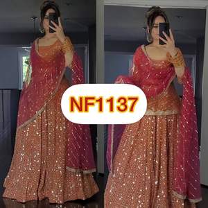 Nouveau ethnique Lehenga avec haut et Dupatta ensemble Georgette avec broderie travail couture complète fête porter des vêtements indiens pakistanais - Product Image 2
