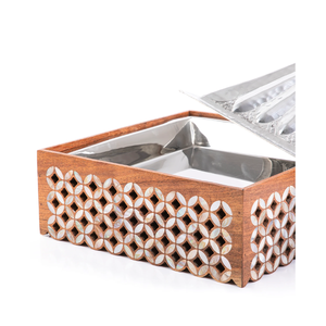 Nouveau design luxe nacre incrusté base en bois support alimentaire base en bois de haute qualité fabriqué à la main du Vietnam grossiste - Product Image 4