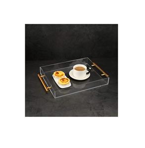 Plateau de service en acrylique transparent avec insert en papier au fond et poignées en laiton, vente chaude - Product Image 1