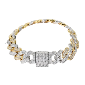 กำไลข้อมือสองแถวสไตล์ฮิปฮอปสำหรับผู้ชายประดับเพชรโมอิส925สีเงินแบบคิวบาปรับแต่งได้สองสี - Product Image 1