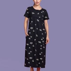 Robe tunique de nuisette en coton à volants uniques, col en V, taille naturelle, tenue décontractée, fêtes courtes en rayonne - Product Image 1