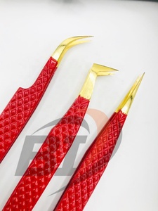 Professional Stainless Steel Eyelash Extension Tweezers with Gold-Tipped Pointed Tip Sustainable Beauty <b>Tool</b> Red Magnetic Case - Product Image 3