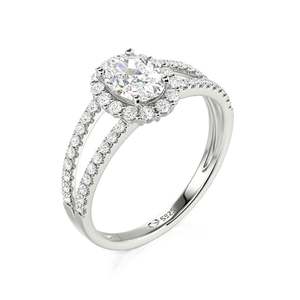 Jeulia <b>Split</b> Shank Halo Oval Cut Sterling Silver Diamond <b>Ring</b> - Product Image 2