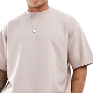 Camiseta de algodón 100% para hombre con logotipo personalizado, camiseta estampada holgada de cuello redondo de gran tamaño con hombros caídos de Color sólido - Product Image 4