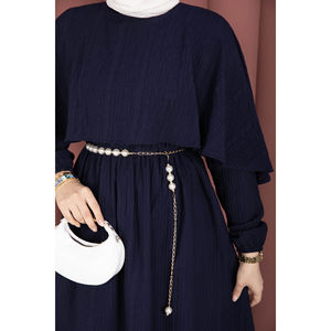 Vestido de Verano Azul Marino con Cuello Capa, Cintura Elástica, Forro Transpirable, Estilo Casual Modesto para Fiesta de Club, con Volantes - Product Image 6