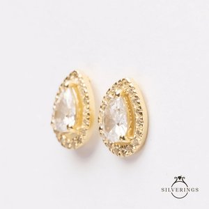 Boucles d'oreilles solitaires en cristal en argent sterling 925 - ton or - Product Image 6