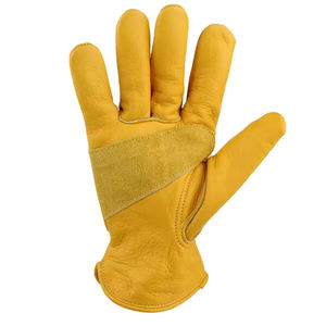Guantes de aparejo de cuero de grano de vaca amarillo dorado con pulgar trapezoidal Guantes de conductor de trabajo de cuero de alta calidad para uso industrial - Product Image 5