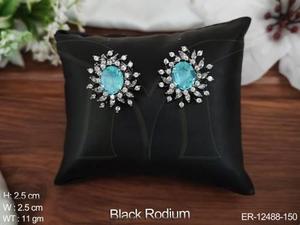 À la mode Noir Rhodium Polonais Fantaisie Conception CZ AD Pierre Boucles D'oreilles Tops Élégant Américain Diamant Partie Porter Des Bijoux pour Les Femmes - Product Image 6