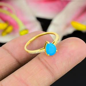 925 argent Sterling poire coupe Turquoise bague Vintage plaqué or nouveauté pierre précieuse naturelle pour la fête bijoux de luxe - Product Image 2