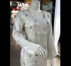 Trajes Anarkali de 3 Piezas de Seda Brillante Rosa y Blanco, Listos para Usar, para Fiesta, Kameez Salwar 2025 - Product Image 6