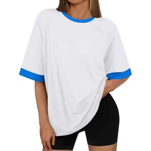 2024 Trending Oversized Women T-<b>Shirt</b> Ringer Crew Neck Short Sleeve Cotton Streetwear Baggy Casual Tee <b>Shirt</b> Custom Logo Bulk - Product Image 1